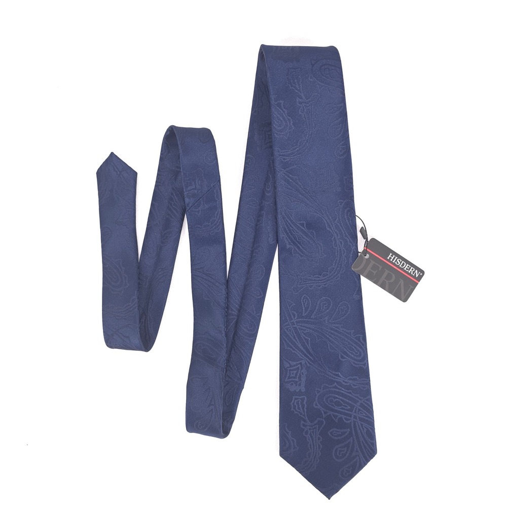 HISDERN Navy Blue‎ Paisley Tie Handmade Classic Formal Business Neckwear New